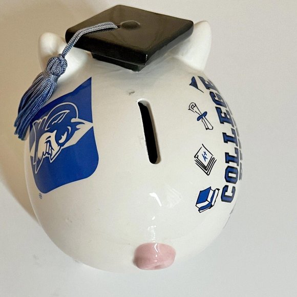 Mud Pie Piggy Bank College Fund Grad Hand Crafted Duke Blue Devils Rare 5.5” - Picture 5 of 9